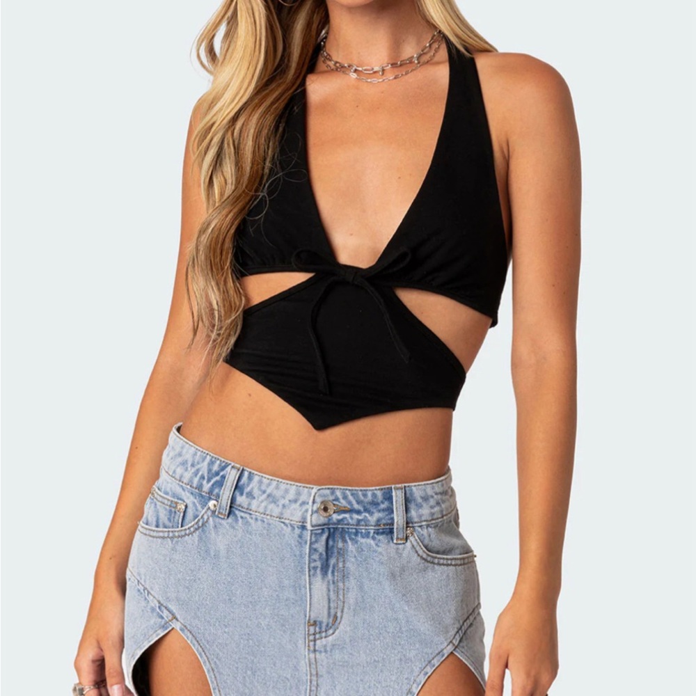 Edikted Tie Front Cut Out Top